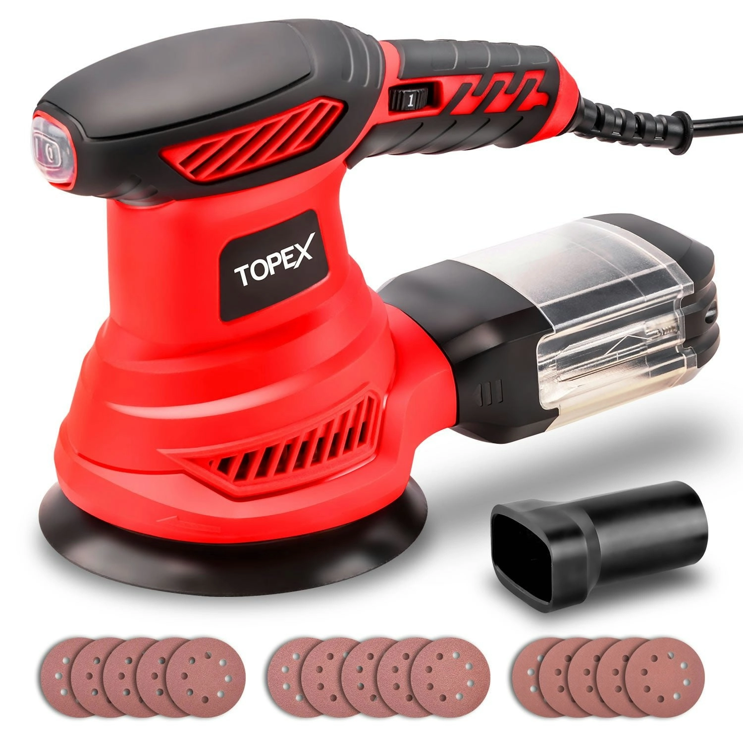 Topex 300W Random Orbital Sander Polisher Variable Speed +15pcs Sand Papers