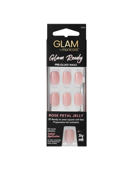 Manicare Glam Ready Pre-Glued Nails Rose Petal Jelly 30pcs