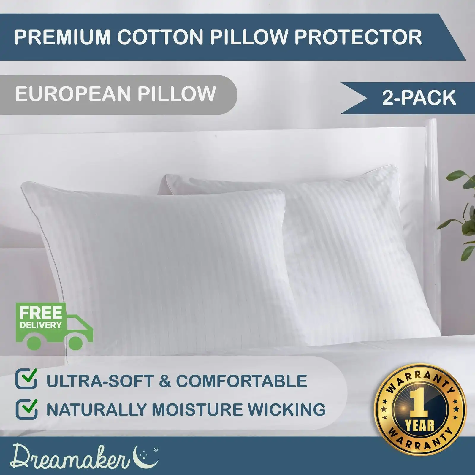 9009562 Dreamaker Premium euro pillow protector twin pack