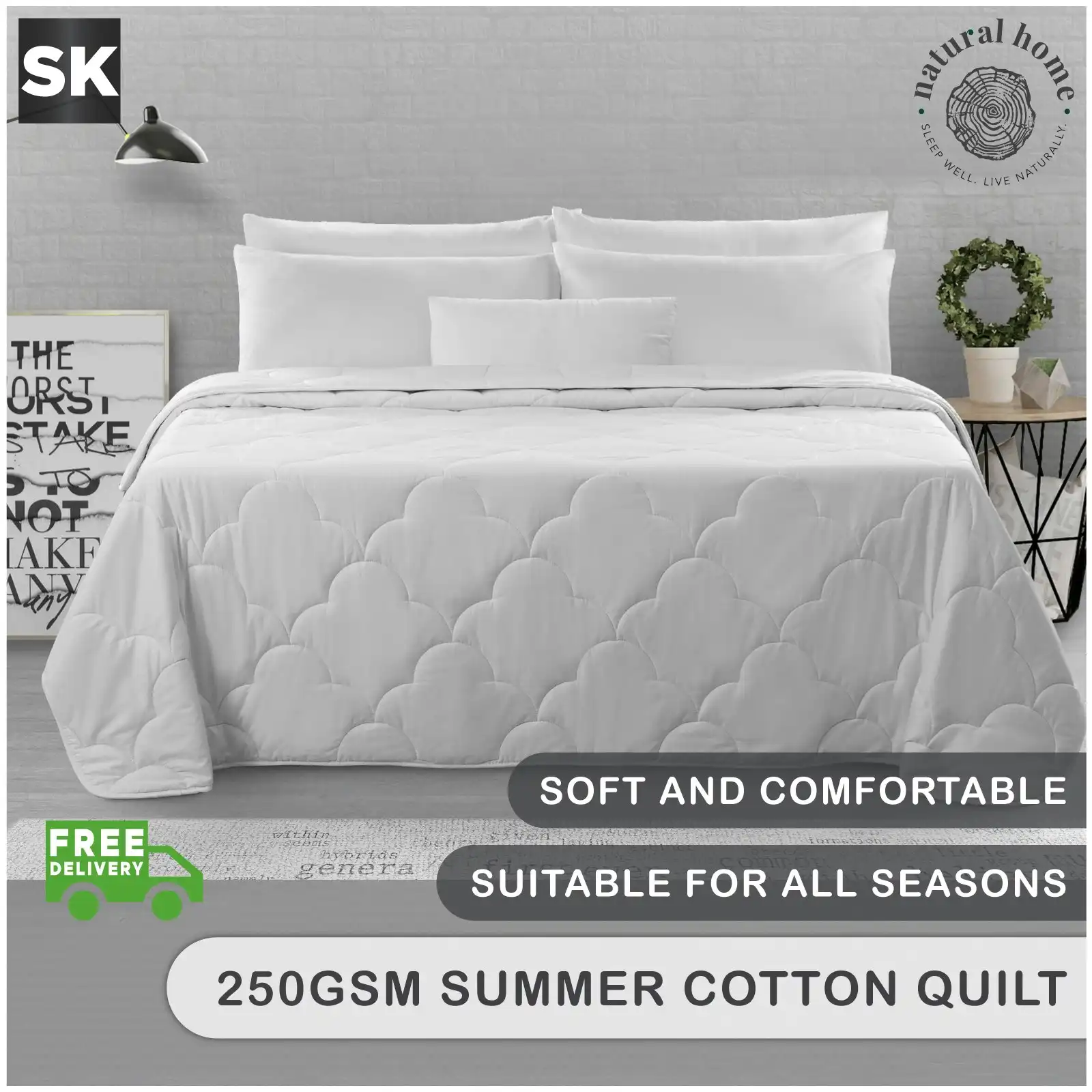 Natural Home Summer Cotton Quilt 250gsm White Super King Bed