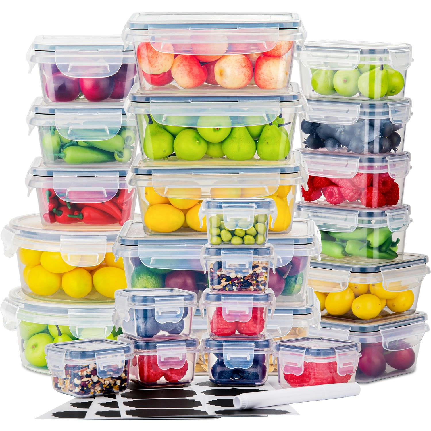 Stelive 24 PCs Food Storage Container Set, Leak Proof Lunch Boxes, BPA-Free Clear Plastic Storage Containers for Home & Kitchen Organization with Labels & Pen