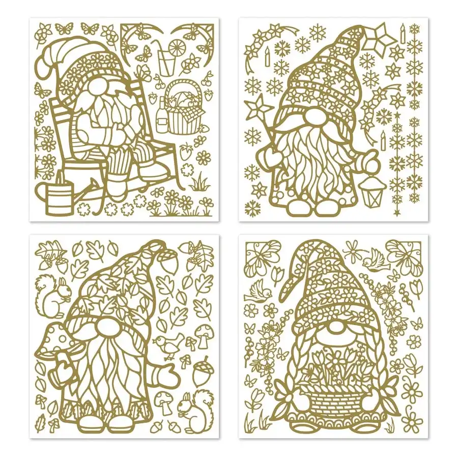 Gnomes Stickers Assorted Gold Silver Black 4 sheets- Paper Crafts