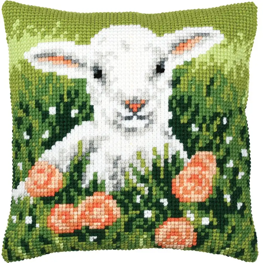 Lamb & Flowers Cushion- Needlework