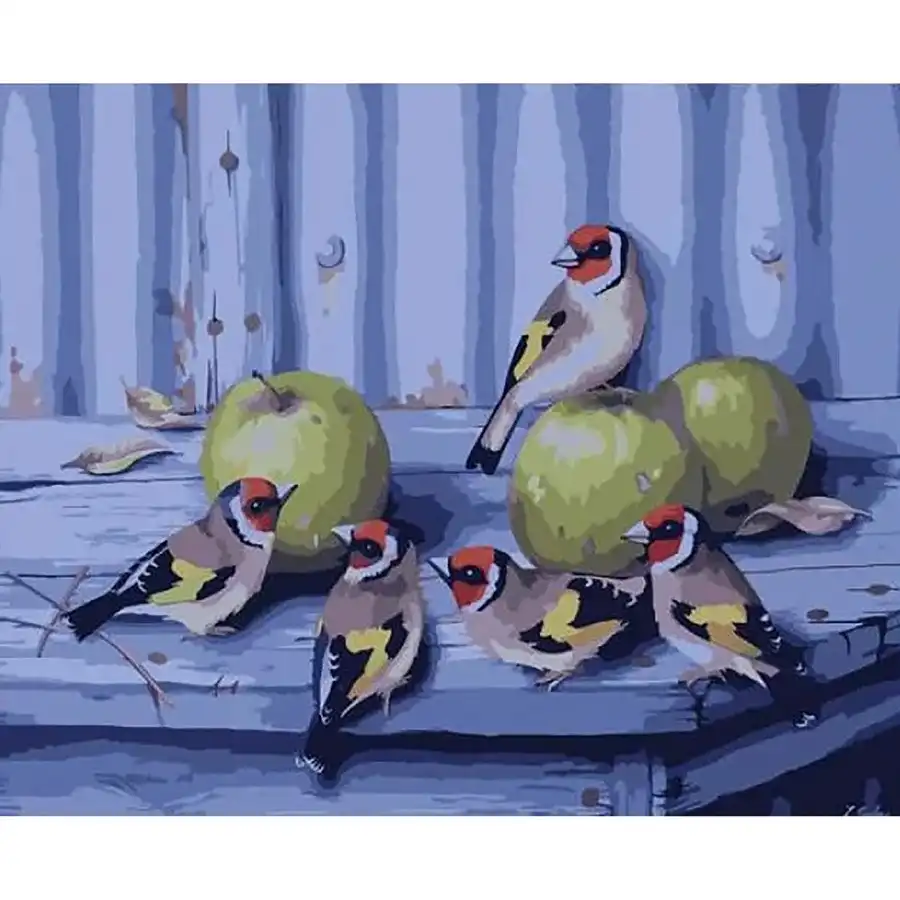 Gold Finches Paint-By-Numbers