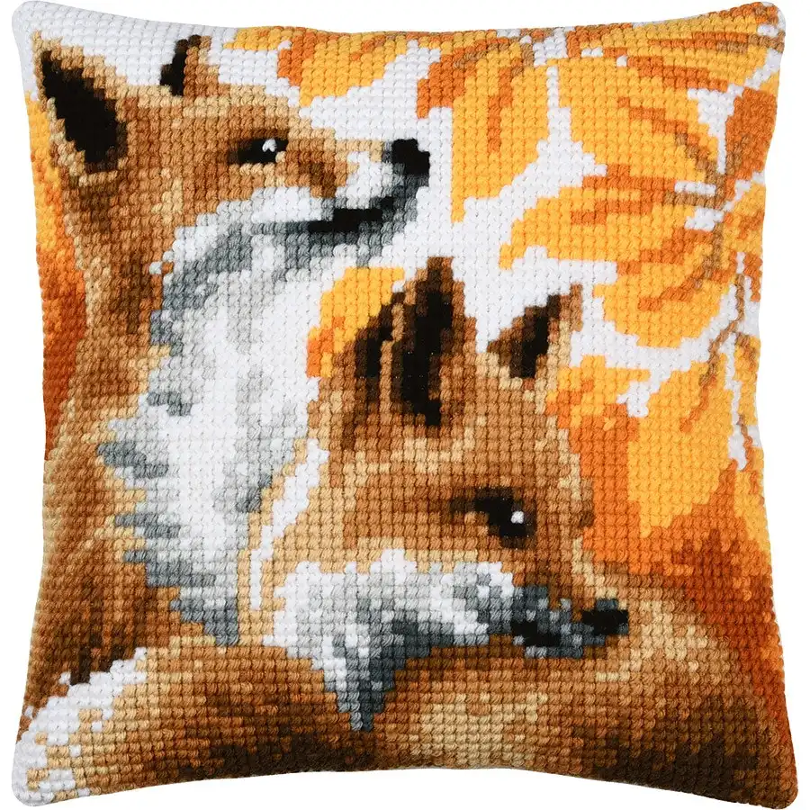 Foxes in Autumn Needlepoint Cushion- Needlework