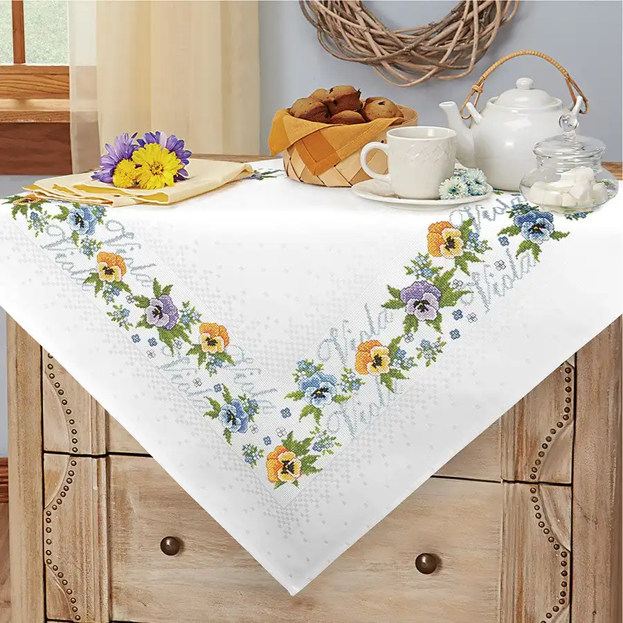 Pansies Table Topper Cross Stitch- Needlework