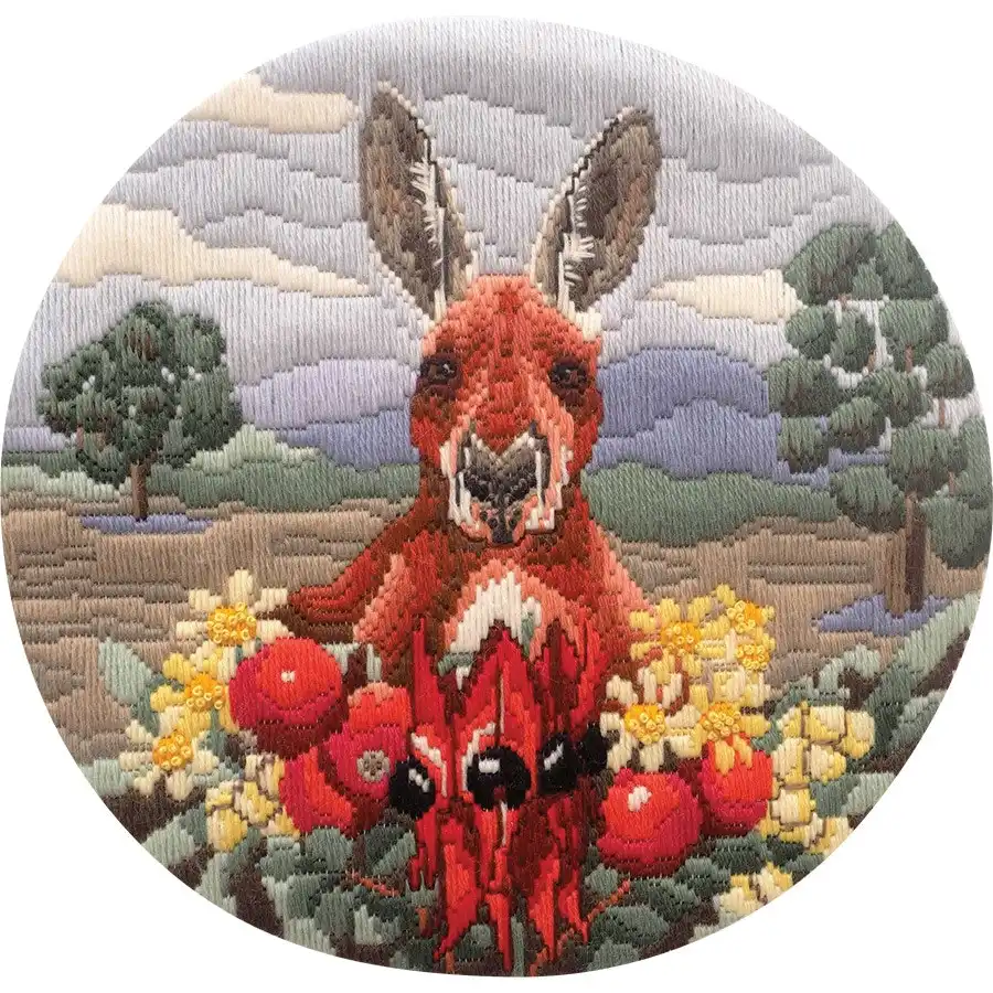 Red Kangaroo Long Stitch- Needlework