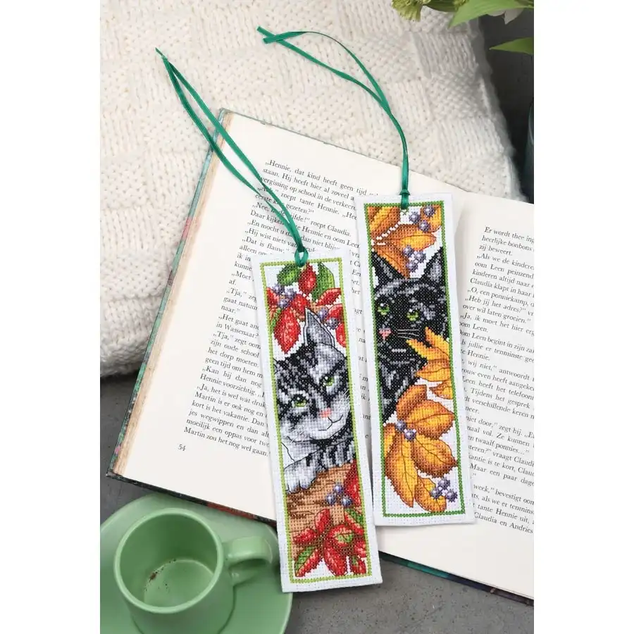 Cats & Leaves Bookmarks Cross Stitch- Needlework