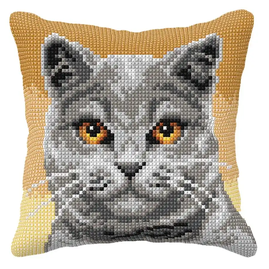 Grey Cat Needlepoint Cushion- Needlework
