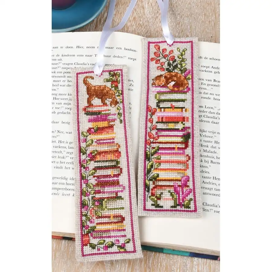 Cats & Books Bookmarks Cross Stitch- Needlework