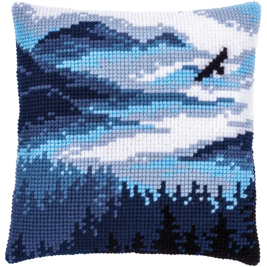 Blue Landscape Needlepoint Cushion- Needlework