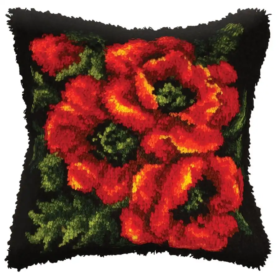 Poppies Latch Hook Cushion- Needlework