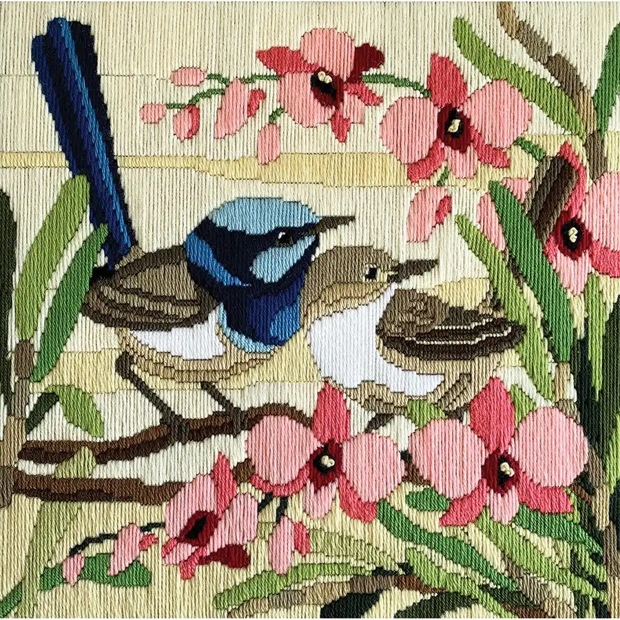 Blue Wrens & Cooktown Orchids Long Stitch- Needlework