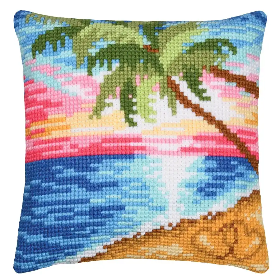 Beach Sunset Needlepoint Cushion- Needlework