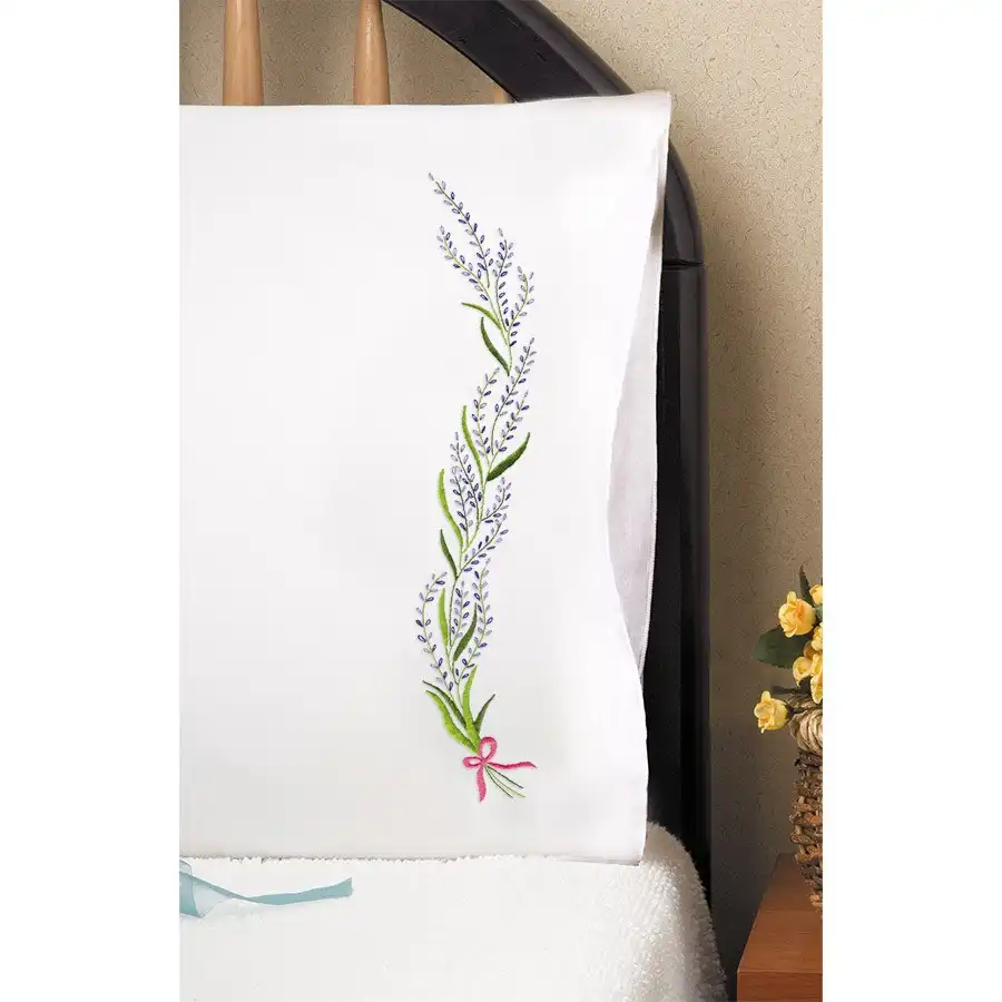 Lavender Pillowcase Pair Embroidery- Needlework