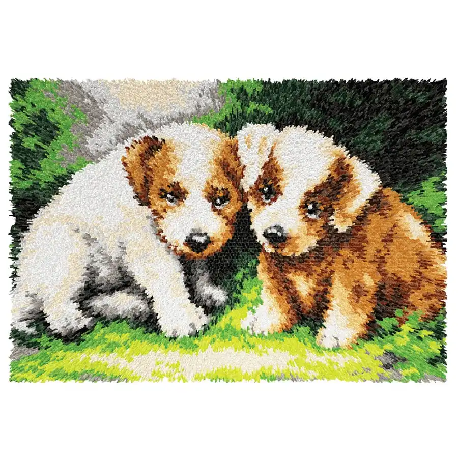 Two Puppies Latch Hook- Needlework