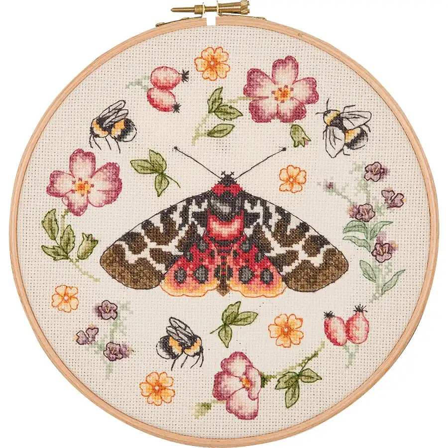 Linen Meadow Moth Cross Stitch- Needlework