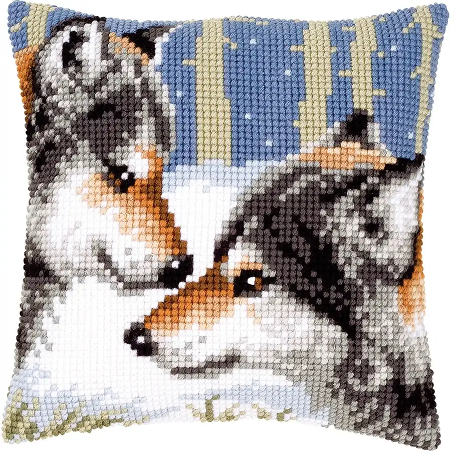 Two Wolves Needlepoint Cushion- Needlework