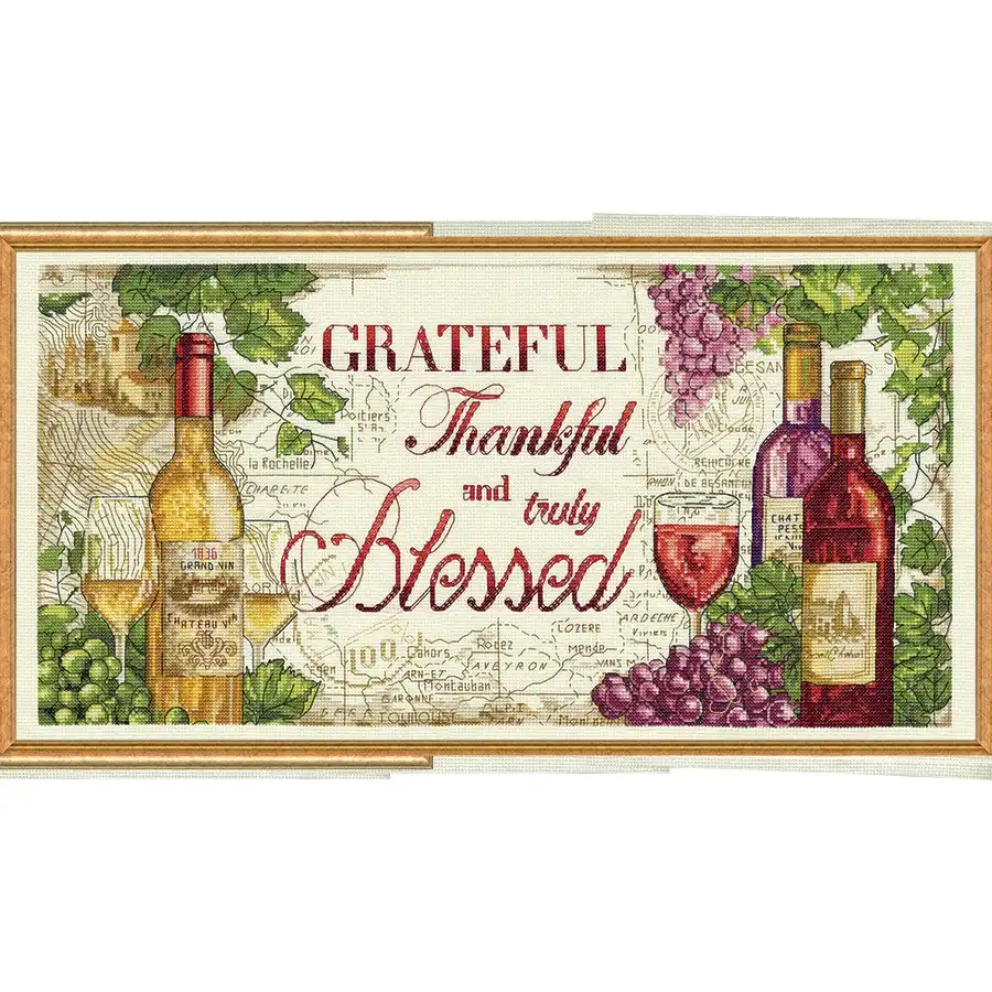 Grateful Wine Cross Stitch- Needlework