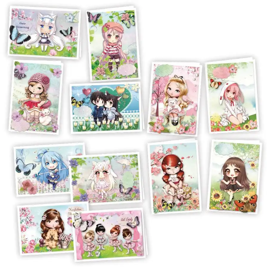 Manga Art and Butterflies Makes 12 Cards- Paper Crafts
