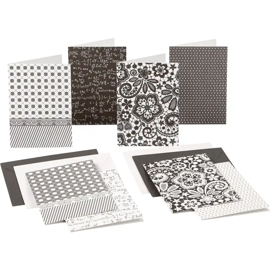 Printed Cards & Envelopes - 16 Sets 10.5 x 15 cm Black & Whi- Paper Crafts