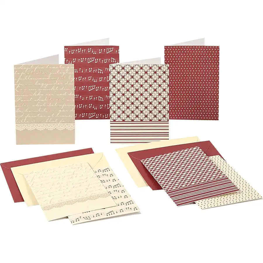Printed Cards & Envelopes - 16 Sets 10.5 x 15 cm Red & Cream- Paper Crafts