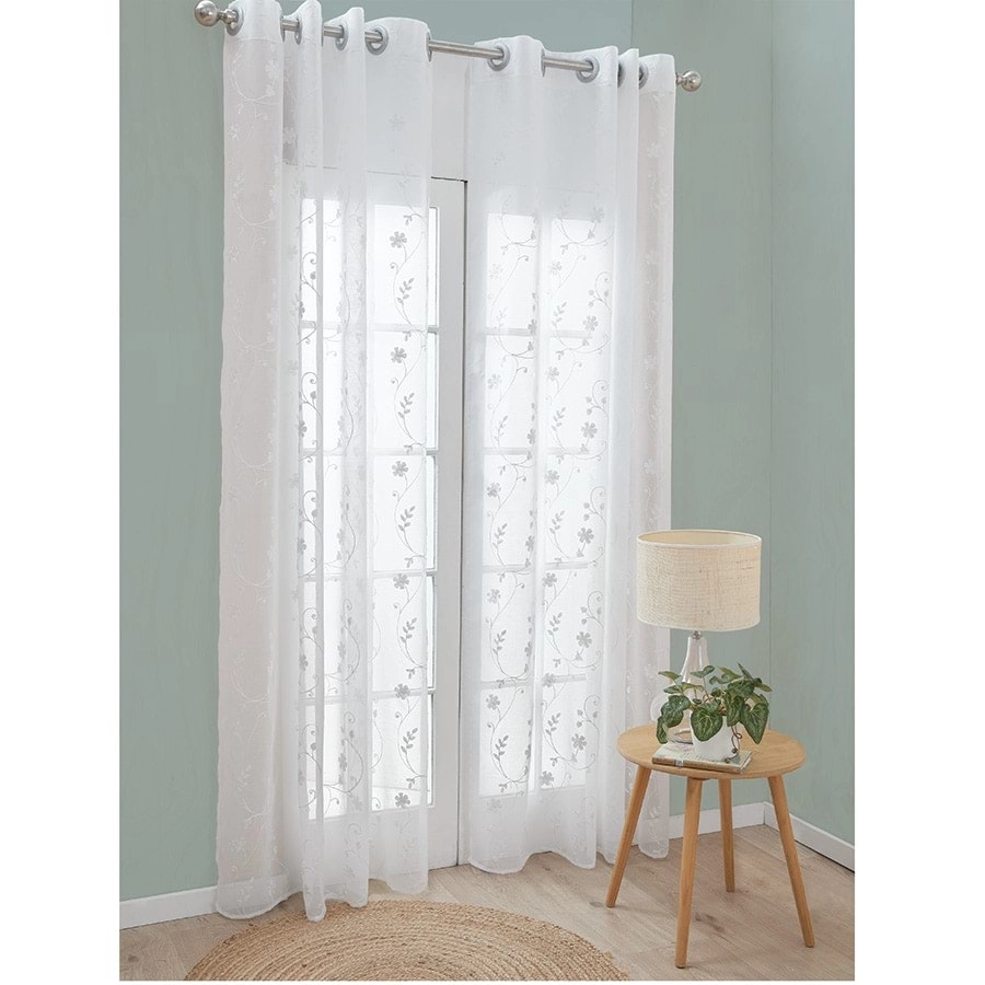 Eyelet curtain white scroll leaf