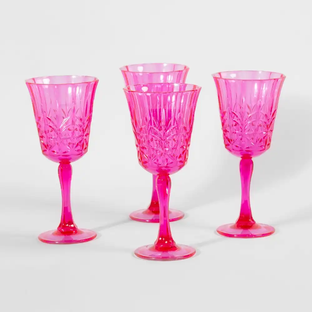 Hot Pink Acrylic Wine Glasses Set of 4