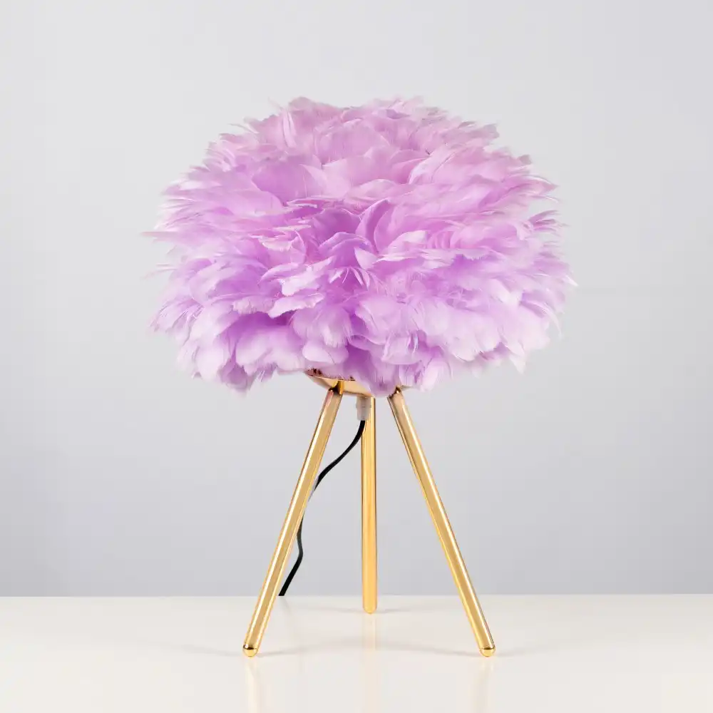 Lilac Feather Tripod Table Lamp