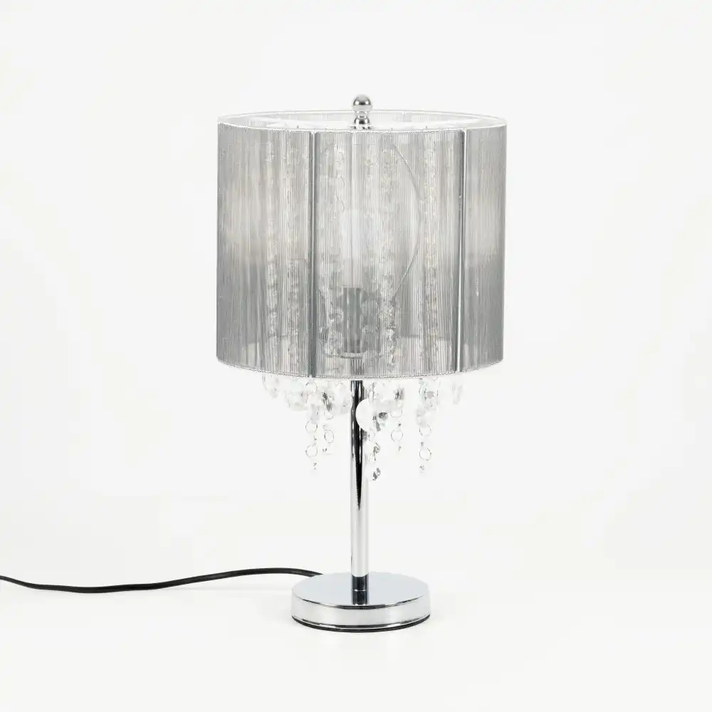 Silver Crystal Table Lamp With String Shade