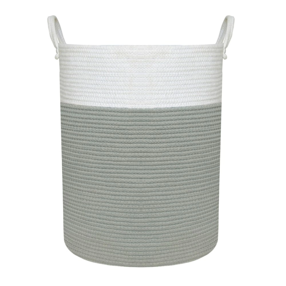 Living Textiles 50cm Cotton Rope Hamper Laundry Basket Storage Large White/Sage