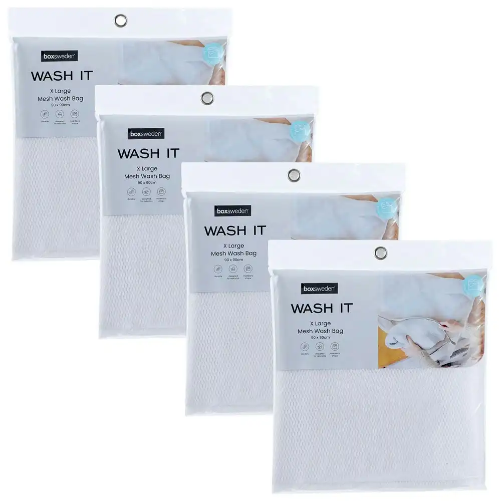 4x Boxsweden Wash It 90cm Washing Mesh Clothes Bag Laundry Storage XL White