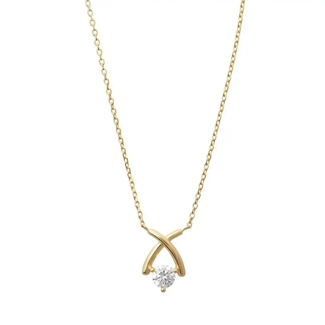 X O Cubic Zirconia Necklace in 9ct Yellow Gold Silver Infused