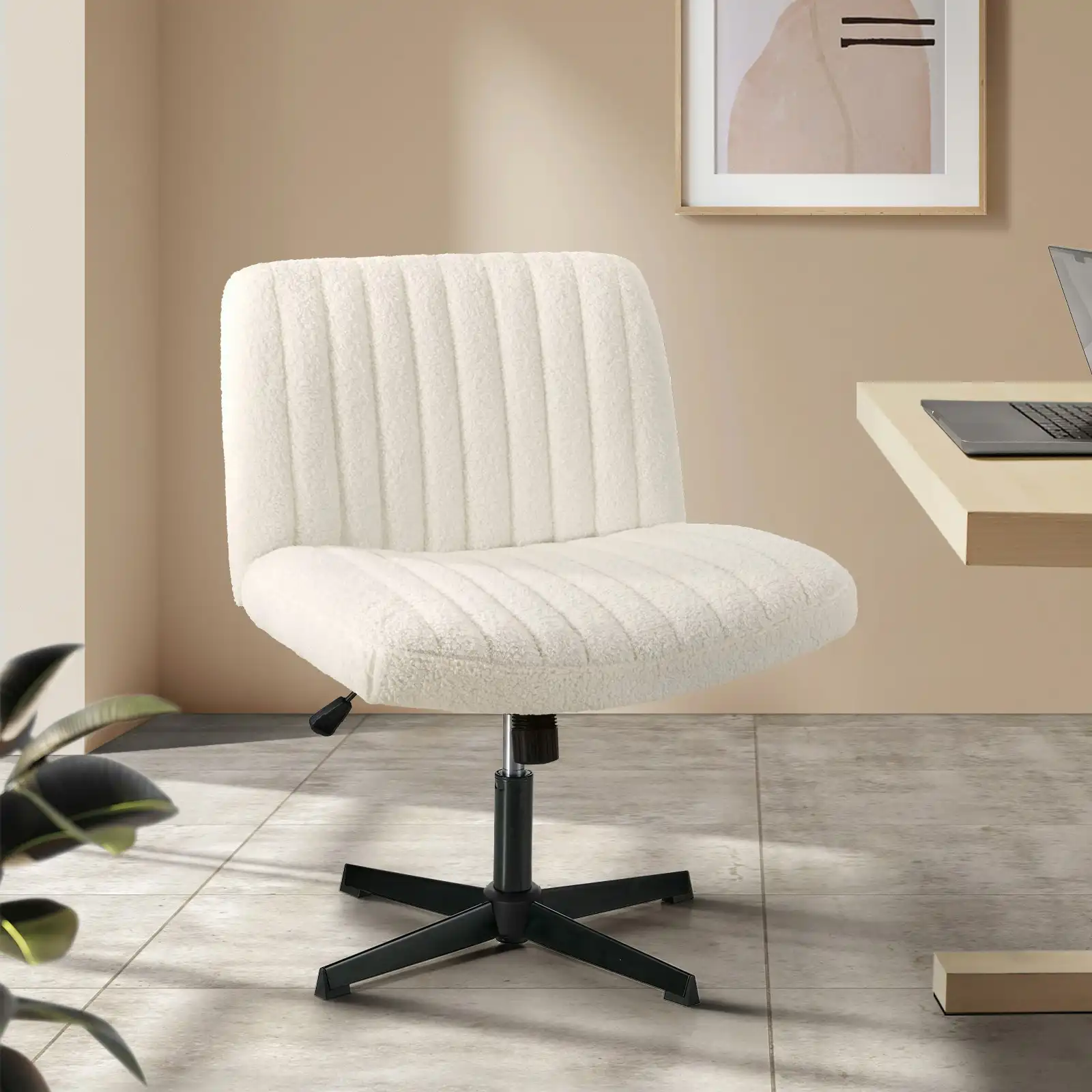 Oikiture Mid Back Armless Office Desk Chair Wide Seat Sherpa White