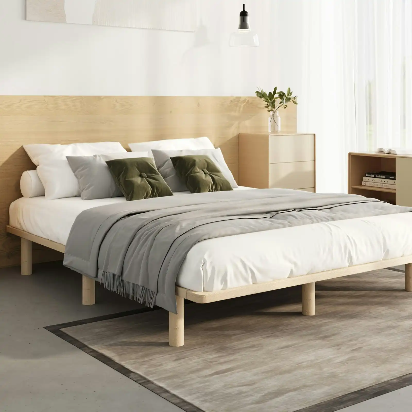 Oikiture Bed Frame Double Size Wooden Bed Base Platform Timber