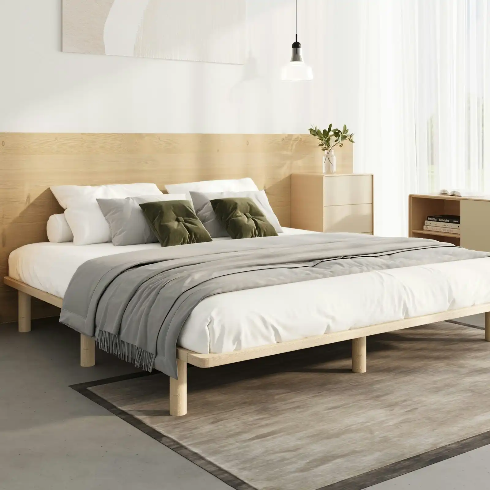 Oikiture Bed Frame King Size Wooden Bed Base Platform Timber
