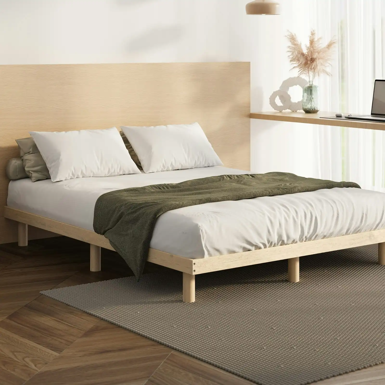 Oikiture Bed Frame Double Size Wooden Base Bed Platform