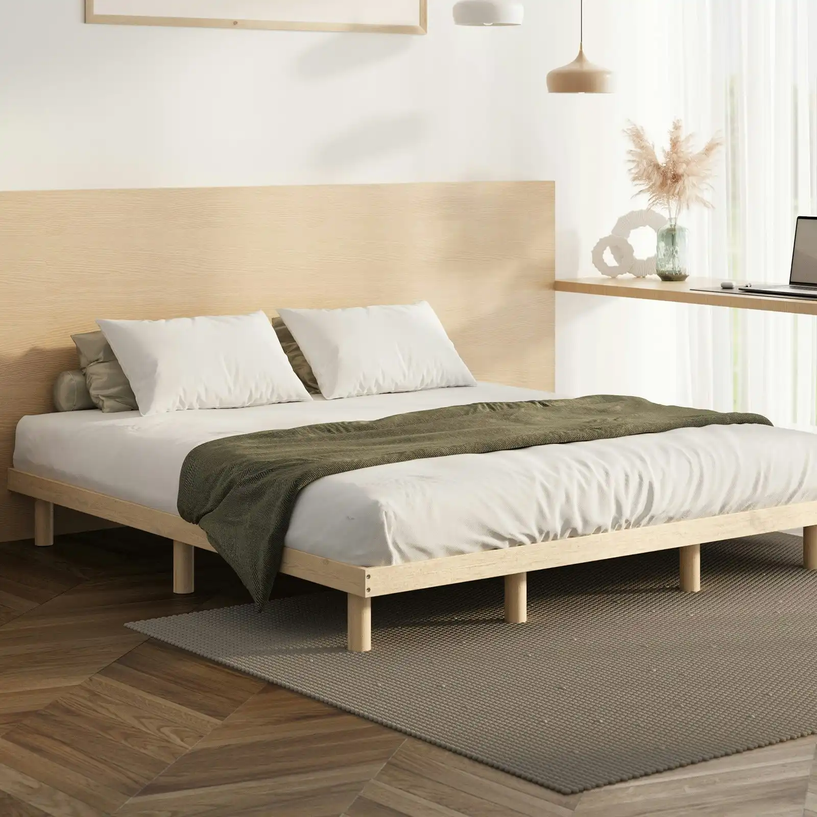 Oikiture Bed Frame King Size Wooden Base Bed Platform