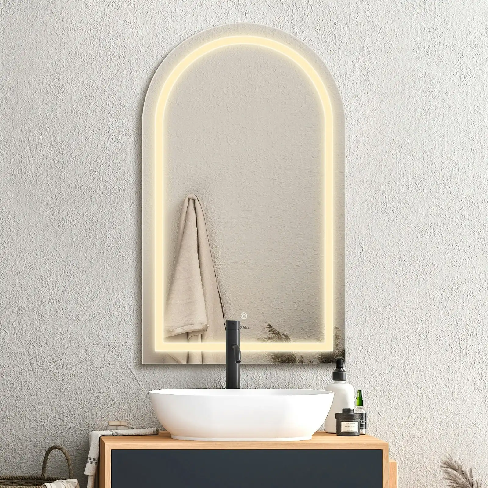 Welba LED Arched Bathroom Mirror Anti-fog Smart Makeup Wall Mirrors 100x60cm
