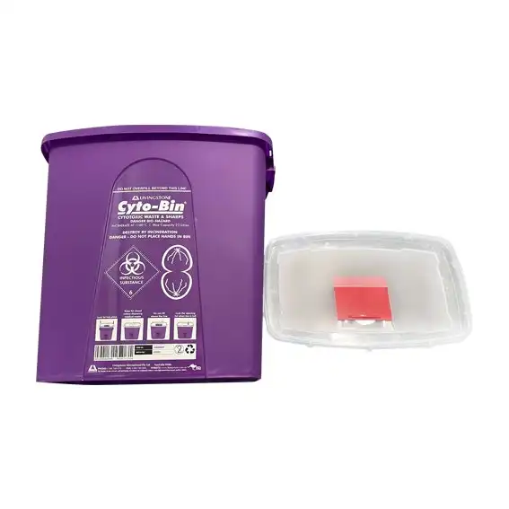 Livingstone Cytotoxic Purple Sharps Needles Waste Collector 23L with Sliding Lid and Finger Guard Plastic