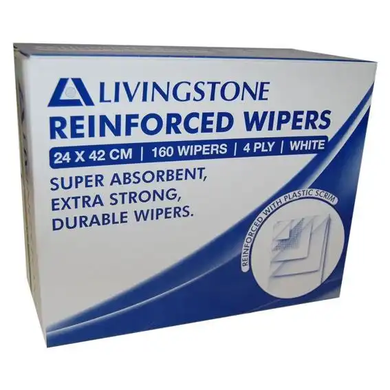 Livingstone Reinforced Pop-Up Wipers 4-Ply 24 x 42cm White 160 Box