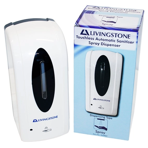 Livingstone Touchless Automatic Liquid Hand Sanitiser Alcohol Spray Dispenser, 1 Litre, 26.5 x12 x12cm, Plastic, White