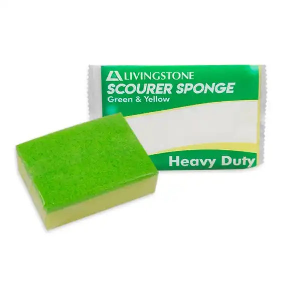 Livingstone Green Scourer with Yellow Sponge 15 x 10 x 3cm 10 Pack