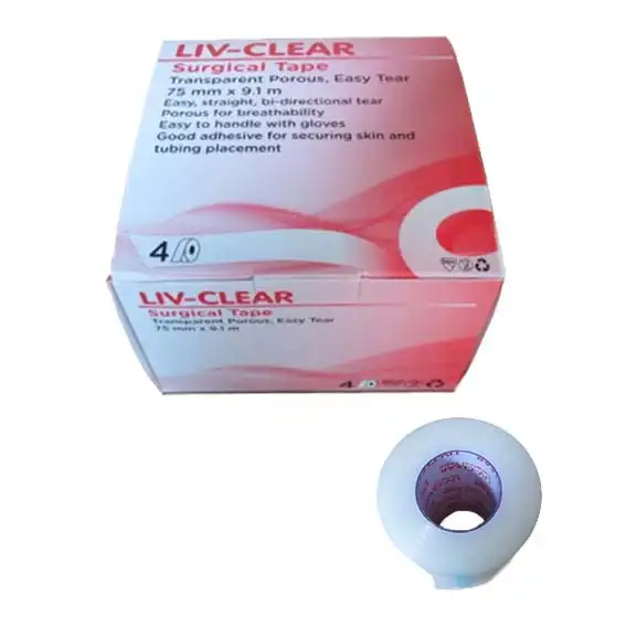 Liv-Clear Surgical Tape Transparent Porous Easy Tear 75mm x 9.1m 4 Box