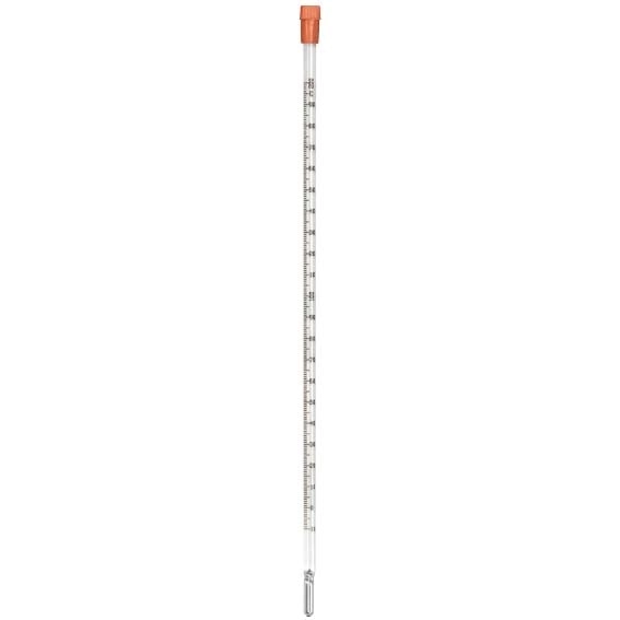 Laboratory Thermometer, Glass, Mercury, Minus 10 to 200 Degrees Celsius, 2.0 Degree Division, Partial Immersion, 300mm Length, Each