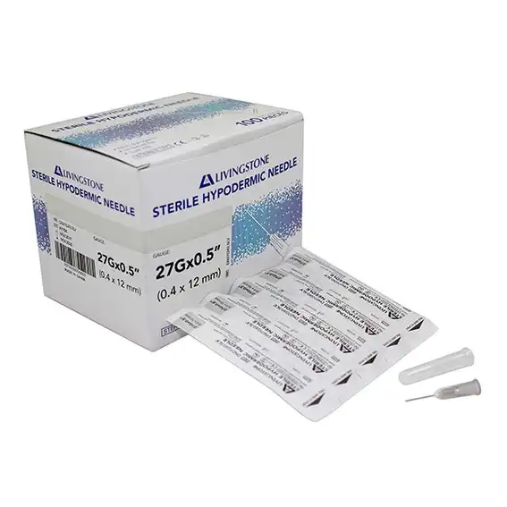 Livingstone Hypodermic Needle 27 Gauge x 0.5 Inch 12mm Sterile 100 Box