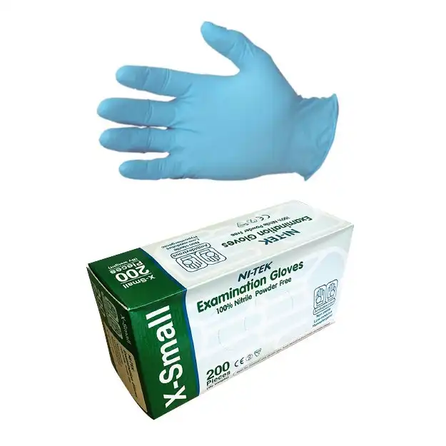 Ni-Tek Nitrile Gloves, AS NZ Standard, Powder Free, EN374, Extra Small, Blue Colour, 200/Box