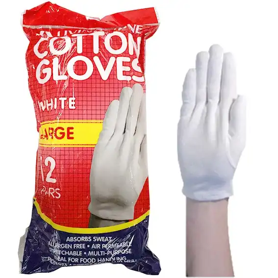 Livingstone Cotton Gloves, Large, White, 12 Pairs/Bag, 480 Pairs/Carton
