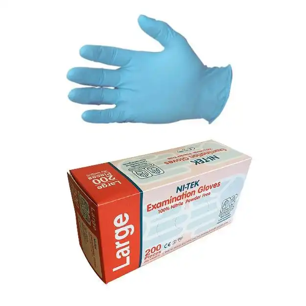 Ni-Tek Nitrile Gloves, AS NZ Standard, Powder Free, EN374, Large, Blue Colour, 200/Box, 1000/Carton