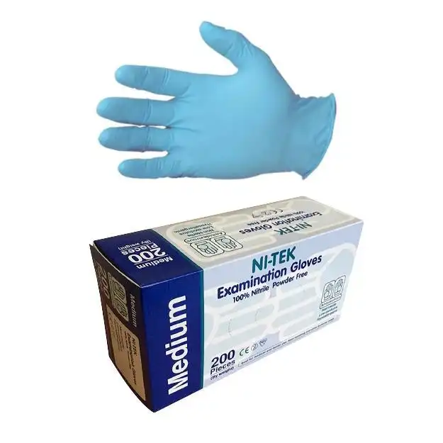 Ni-Tek Nitrile Gloves, AS NZ Standard, Powder Free, EN374, Medium, Blue Colour, 200/Box, 1000/Carton
